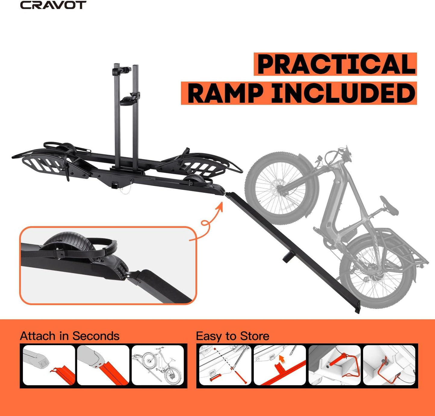 Carvot E-Bike Rack with Ramp, Foldable for (2) E-Bikes Carrier